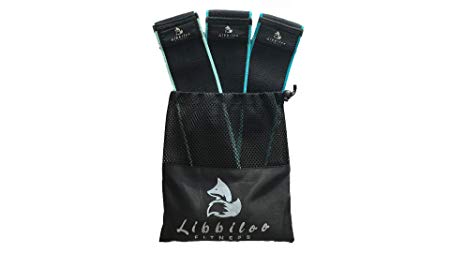 Libbiloo Fitness Fabric Booty Bands | Exercise Resistance Bands | Set of 3-15" Bands with Travel Bag | Excellent for Butt, Legs and Arms | Non-Rolling | Non-Slip