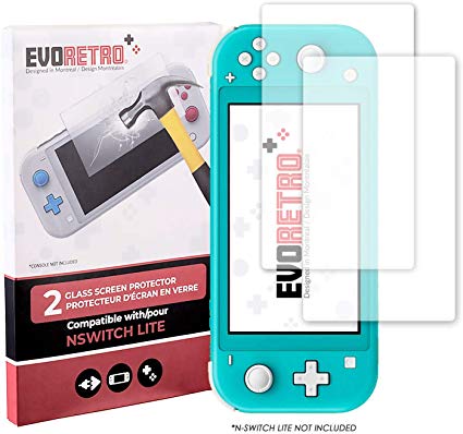 EVORETRO Tempered Glass Kit for Nintendo Switch Lite - Ultra Clear Heavy Duty Screen Protectors (2 PACK)