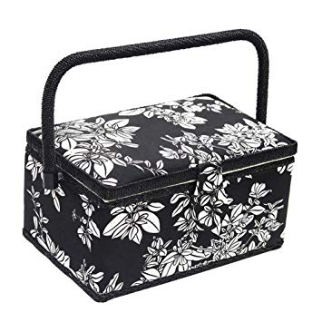 Sewing Basket - Sewing Supplies Organizer Sewing Kit Storage Container - Ideal for Needles, Thread, Scissor, Tape Measure, Thimbles and Other Sewing Accessories (Black/White)