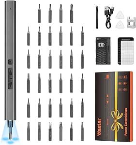 Vastar Mini Electric Screwdriver, 42 in 1 Cordless Precision Screwdriver Set with 34 Magnetic Precision Bits, Rechargeable Portable Repair Tool Kit with LED Lights for Phones Laptops Glasses Camera