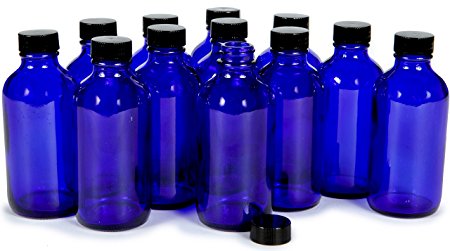 Vivaplex, 12, Cobalt Blue, 4 oz Glass Bottles, with Lids