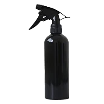 16oz Refillable Spray Bottle (Black Metal Aluminum) for Cleaning, Essential Oils, Hair, Plants, Adjustable Nozzle for Squirt and Mist. Cleaning, BBQ, Rubbing Alcohol Safe