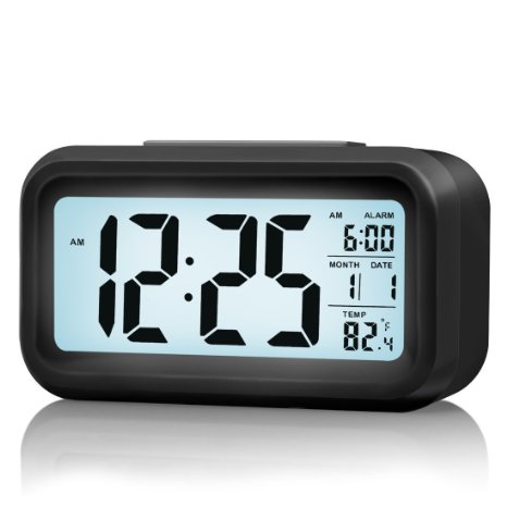 NEW VERSION ZHPUAT 53 Digital Alarm Clock Large HD Display Snooze Smart Soft Light Progressive Alarm Battery Operated Simple Setting Temperature Display Easy for Travel Black