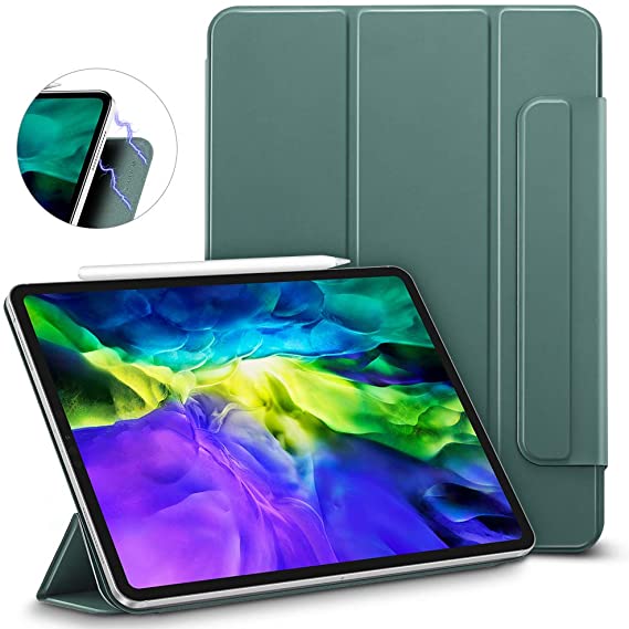 ESR Rebound Magnetic Smart Case for iPad Pro 11 2020 & 2018,Convenient Magnetic Attachment [Supports Pencil Pairing & Charging] Smart Case Cover, Auto Sleep/Wake Trifold Stand Case, Forest Green