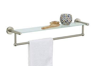 Organize It All Glass Shelf with Towel Bar, Satin Nickel