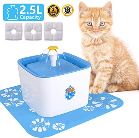 Cat Fountain Water Fountain Cat Bowl 84oz/2.5L with 3 Replacement Filters & 1 Silicone Mat Cat Water Fountain Pet Fountain Cat Water Bowl Cat Fountain Water Bowl Cat Drinking Water Fountain