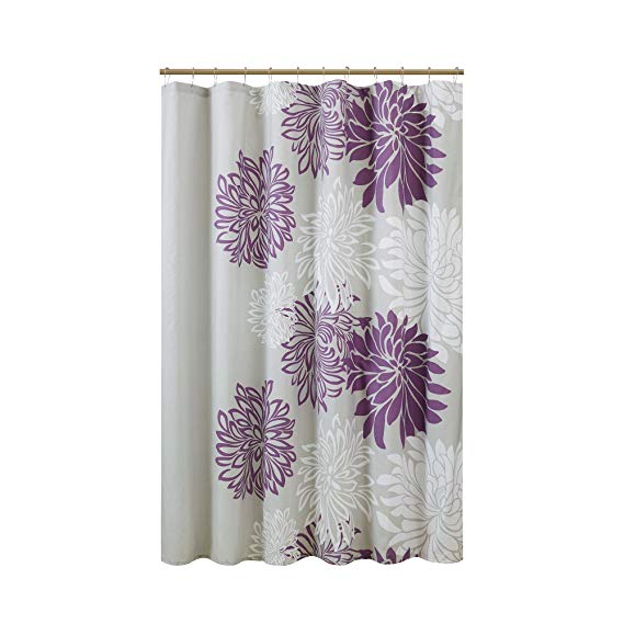 Comfort Spaces – Enya Shower Curtain – Purple, Grey – Floral Printed- 72x72 inches