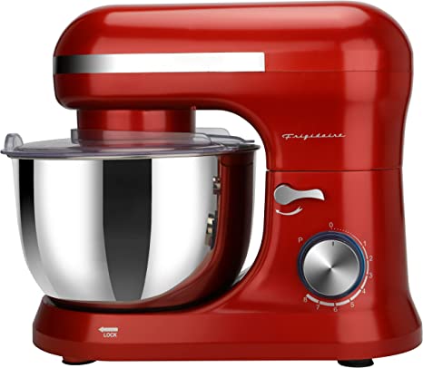 FRIGIDAIRE ESTM020-RED Retro Electric Stand Mixer, 4.75 Quart / 4.5L, 8 Speeds with Whisk, Dough Hook, Flat Beater Attachments, Splash Guard (RED)