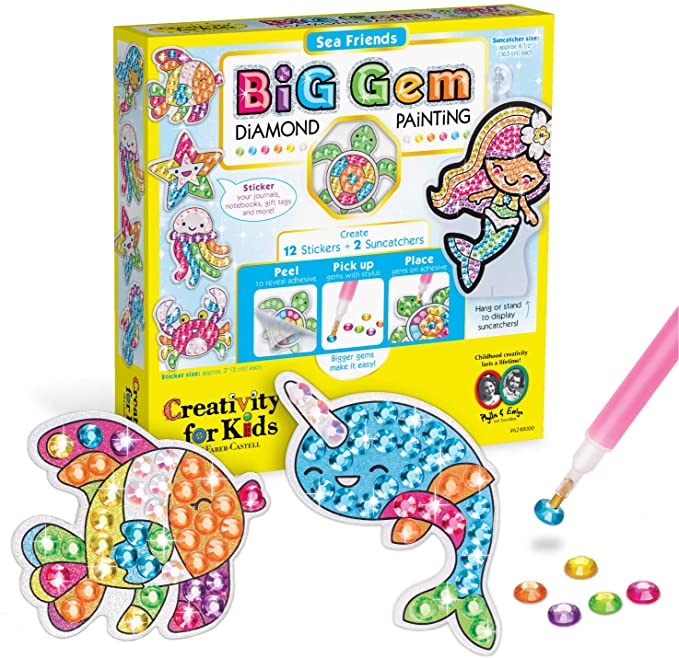 Creativity for Kids Big Gem Diamond Painting Kit - Create Your Own Under The Sea Friends Diamond Art Stickers and Suncatchers - Mermaid and Sea Diamond Art for Kids