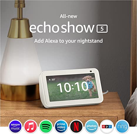 Certified Refurbished Echo Show 5 (2nd Gen, 2021 release) | Smart display with Alexa and 2 MP camera | Glacier White