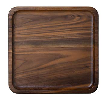 Rustic Walnut Wooden Tray Solid Wood Serving Tray Square Rectangle Platter Tea Tray Coffee Table Tray (Square Large (9 x 9 inch))