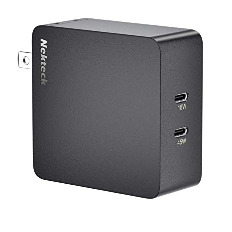 USB C Wall Charger, Nekteck 63W 2-Port 45W 18W Type C Charger with Power Delivery, Compact Foldable with 6.6Ft Cable for MacBook 12” Pro/Air, Ipad Pro 2018, Galaxy S10/S10e/S9, Pixel 3A/3/2/XL