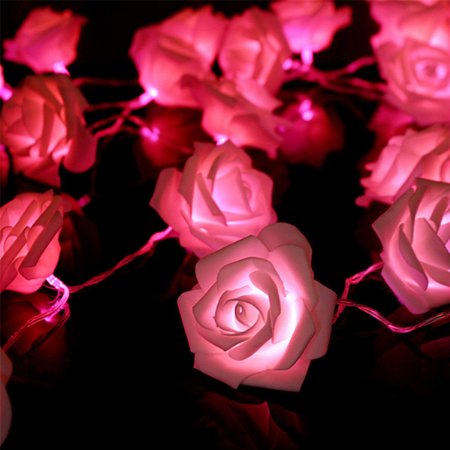 KINGSO 20 LED Battery Operated Rose Flower String Lights Wedding Garden Christmas Decor Pink