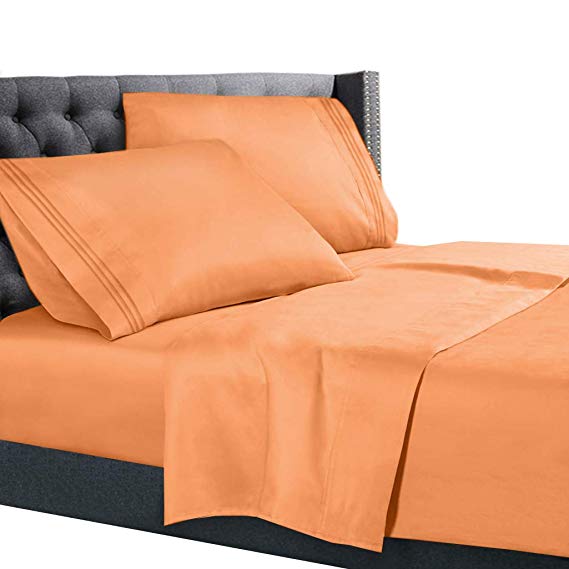 Nestl Bedding 4 Piece Sheet Set - 1800 Deep Pocket Bed Sheet Set - Hotel Luxury Double Brushed Microfiber Sheets - Deep Pocket Fitted Sheet, Flat Sheet, Pillow Cases, Flex-Top King - Light Orange