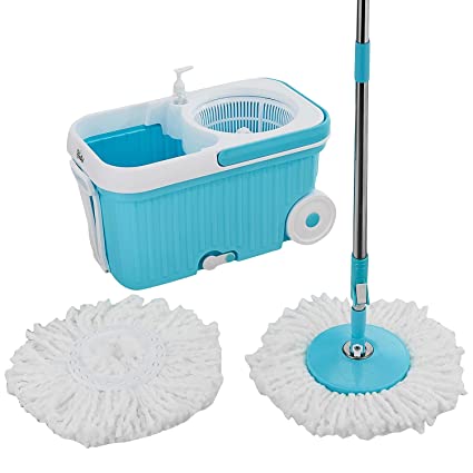 Presto! Elite Spin Mop with Bigger Wheels and Auto- Fold Handle, Blue, 2 refills