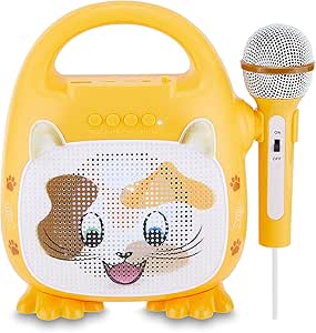 Singimals Kids Karaoke Speaker with Microphone - Unleash Your Child's Inner Superstar, Bluetooth v5.1, 12H Playtime, 5W Speaker, Multicolor LED Lighting, Patches The Cat