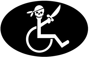 StickerJOE Handicap Pirate in Wheelchair Funny Sticker 5" X 3"