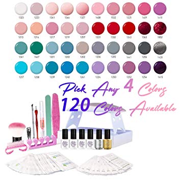 Sexy Mix Gel Nail Polish Starter Kit, Pick Any 4 colors with 6W UV LED Nail Dryer Manicure Tools Top and Base Coat, Portable Kit for Travel