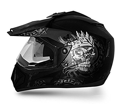 Vega Off Road Ranger Full Face Graphic Helmet (Dull Black and Silver, L)