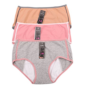 Women's Menstrual Period Soft 100% Cotton Leak Proof Brief Multi Pack US Size XXS-XXL/9