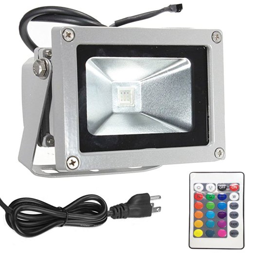 AFSEMOS RGB 10W Flood Light, LED Security Light with US 3-Plug and Remote Control, Color Changing IP65 Waterproof LED Floodlight