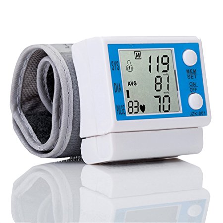 Preup Wrist Blood Pressure Monitor with Cuff Automatic Large LCD Digital Screen Easy Read Pulse Meter with 99 Memories Recall