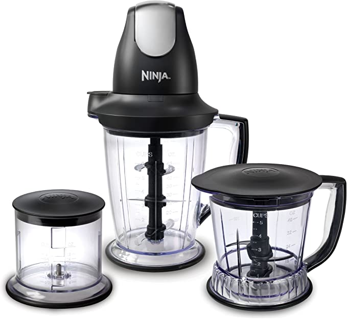 Ninja 🏆4-Pack Premium Blender/Food Processor with 450-Watt Base, 48oz Pitcher, 16oz Chopper Bowl, and 40oz Processor Bowl for Shakes, Smoothies, and Meal Prep (QB1004)