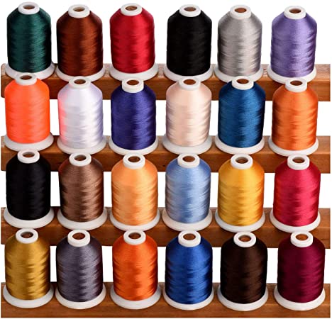Simthread 1100 Yards miniking Spool 24 Assorted Colors Trilobal Polyester Embroidery Machine Thread for Most Home Embroidery Sewing Machines