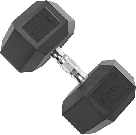 CAP Barbell Rubber Coated Hex Dumbbell with Contoured Chrome Handle, Single