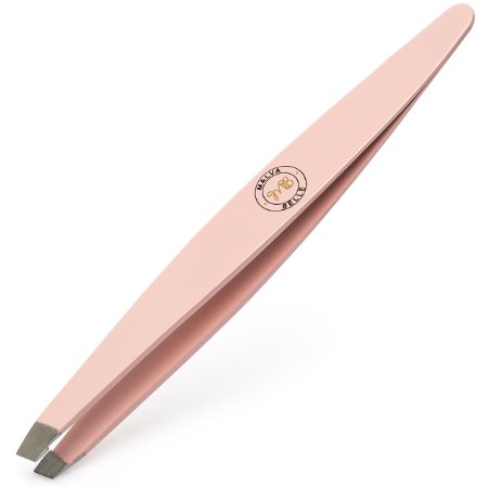 Precision Eyebrow Slant Tweezers  Perfectly Aligned Slanted Tip  Premium Quality  Remove Ingrown Hair  Great for Splinter Tick and Glass Removal - Light Pink