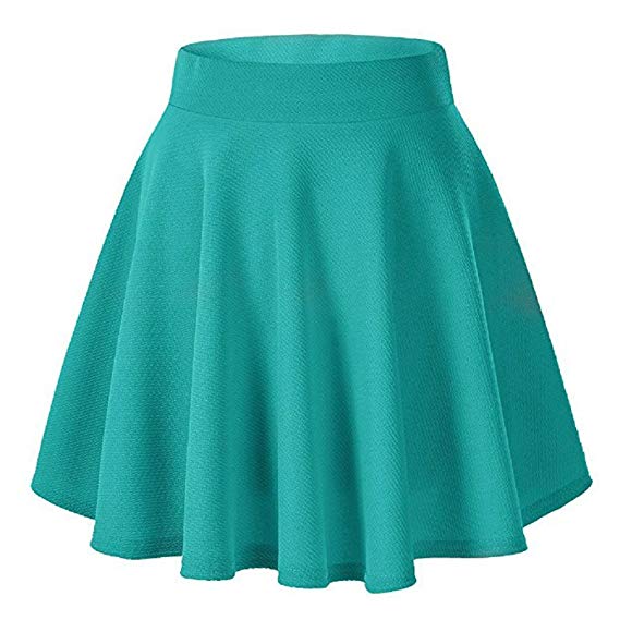 Moxeay Women's Basic A Line Pleated Circle Stretchy Flared Skater Skirt