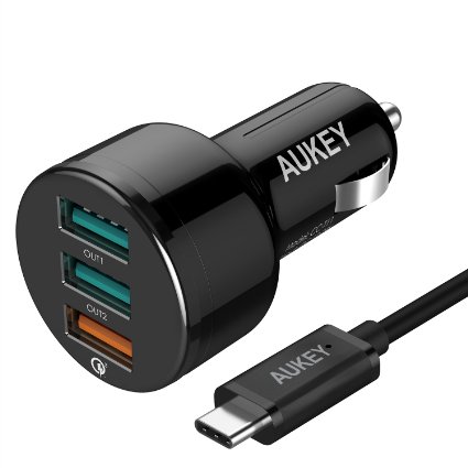 AUKEY Car Charger with Quick Charge 3.0 Port & 2 USB Ports for LG G5, Samsung Galaxy S7/S6/Edge, HTC 10, iPhone and More