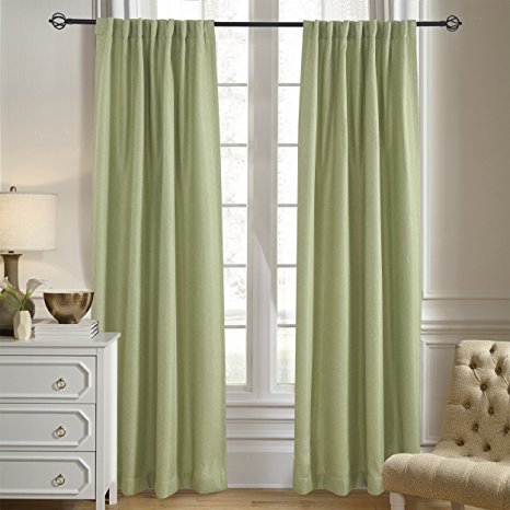 Lullabi Premium Collection, Thermal Tweed, Grasscloth Texture, Room Darkening Window Curtain Drapery, Back Tab, 84-inch Length by 50-inch Width (Green, 2 Panels)