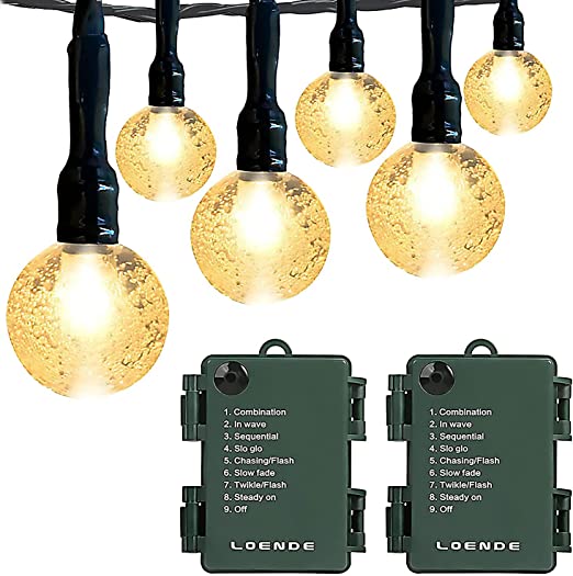 Battery Operated String Lights - LOENDE Waterproof 16FT 30 LED 8 Modes Fairy Garden Globe String Lights with Timer for Christmas Tree Holiday Outdoor Indoor Patio Party Decor, Warm White (2 Pack)