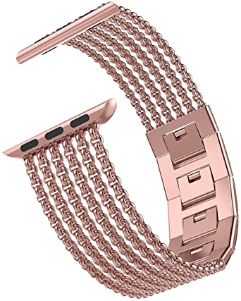 Wearlizer for Apple Watch Strap 38mm 40mm 42mm 44mm, Stainless Steel Flexible Chain Design Straps for iWatch/Apple Watch Series 5 4 3 2 1 (38mm 40mm, Rose Gold)