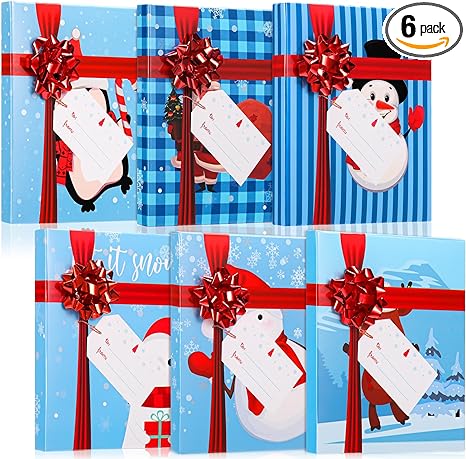 Outus Christmas Gift Card Box Holder with Bows and Tags Merry Christmas Gift Cards Present Wrap Boxes Mini Favor Boxes for Wedding, Xmas, Holiday, Baby Shower Birthday Party Decoration (Santa Claus)