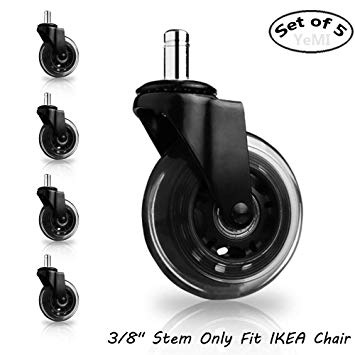 YeMI Office Chair Wheels IKEA Casters Replacement 3 Inch 10mm Stem Diameter Heavy Duty Swivel Soft Rubber Office Chair Caster Set of 5