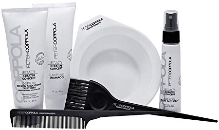 Peter Coppola Keratin Hair Treatment Kit - At Home Keratin Treatment - Includes: Treatment (3oz) Shampoo (3oz) Bowl, Just Blow Spray (3zz), Brush and Comb. Straightens and Smooths All Hair Types