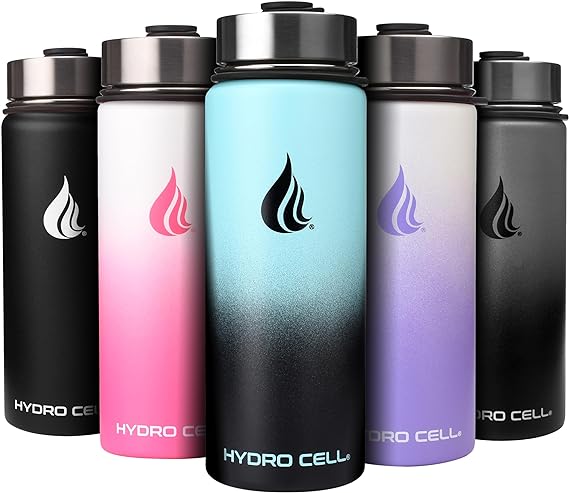 HYDRO CELL Stainless Steel Insulated Water Bottle with Straw - For Cold & Hot Drinks - Metal Vacuum Flask with Screw Cap and Modern Leakproof Sport Thermos for Kids & Adults (Teal/Black 18oz)