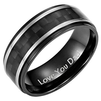 Willis Judd Mens DAD Titanium Ring Black Carbon Fiber Engraved Love You Dad
