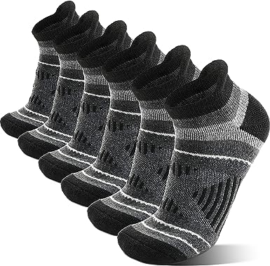 6 Pairs Merino Wool Ankle Hiking Running Socks Compression Support Thick Cushion Breathable No Show Socks for Men Women