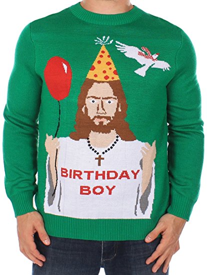 Men's Ugly Christmas Sweater - Happy Birthday Jesus Sweater Green