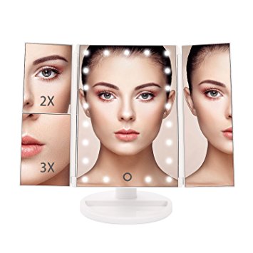 Bestope Vanity Makeup Mirror Trifold 21 Led Lighted with Touch Screen, 1x/2x/3x Magnification and Usb Charging, 180° Adjustable Stand for Countertop Cosmetic Makeup