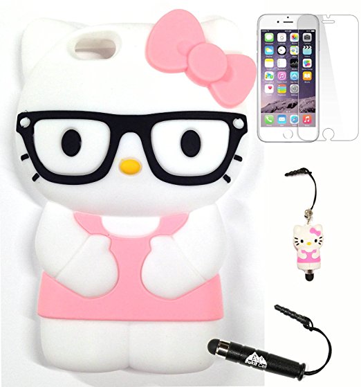 Bukit Cell Case Bundle: Baby Pink 3D Hello Kitty Silicone Case for 4.7 Inch iPhone 6 [ NOT for Iphone 6 plus ] , Hello Kitty Figure Stylus Touch Pen   Screen Protector   Metallic Stylus Touch Pen