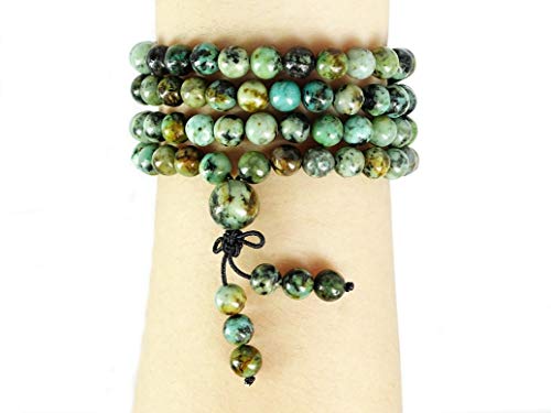 jennysun2010 Natural 6mm Gemstone Buddhist 108 Beads Prayer Mala Stretchy Bracelet Necklace Healing