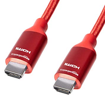 AmazonBasics Premium High-Speed 4K HDMI Cable with Braided Cord, Red - 6 Feet