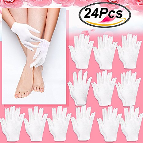 Outee 12 Pairs 9 Inch Moisturizing Gloves White Cotton Cosmetic Moisturizing Gloves Hand Spa Gloves Moisture Enhancing Glove