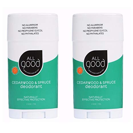 All Good Natural Deodorant for Women, Men, Kids - Organic Ingredients & Essential Oils - Aluminum Free - Non GMO - Vegan - 2.5 oz Stick (Cedarwood & Spruce)(2-Pack)