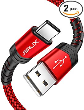 USB Type C Cable 3A Fast Charging, JSAUX(2-Pack 3.3ft 3.3ft) USB-A to USB-C Charge Braided Cord Compatible with Samsung Galaxy S10 S10E S9 S8 S20 Plus,Note 10 9 8,Z Flip, and Other USB C Charger(Red)