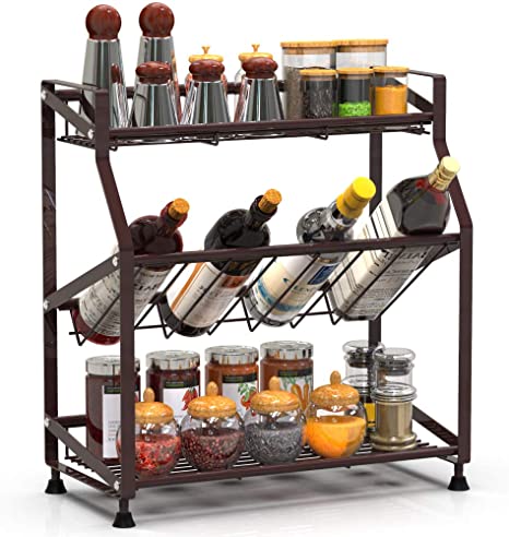 Spice Rack, Cambond Spice Organizer Seasoning Organizer 3-Tier Kitchen Rack for Kitchen Counter, Cabinets and Pantry Organization, Bronze